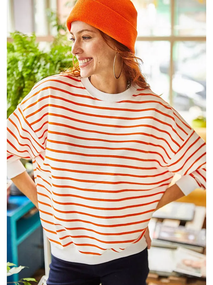 Sweatshirt in Weiß/ Orange