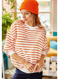 Sweatshirt in Weiß/ Orange