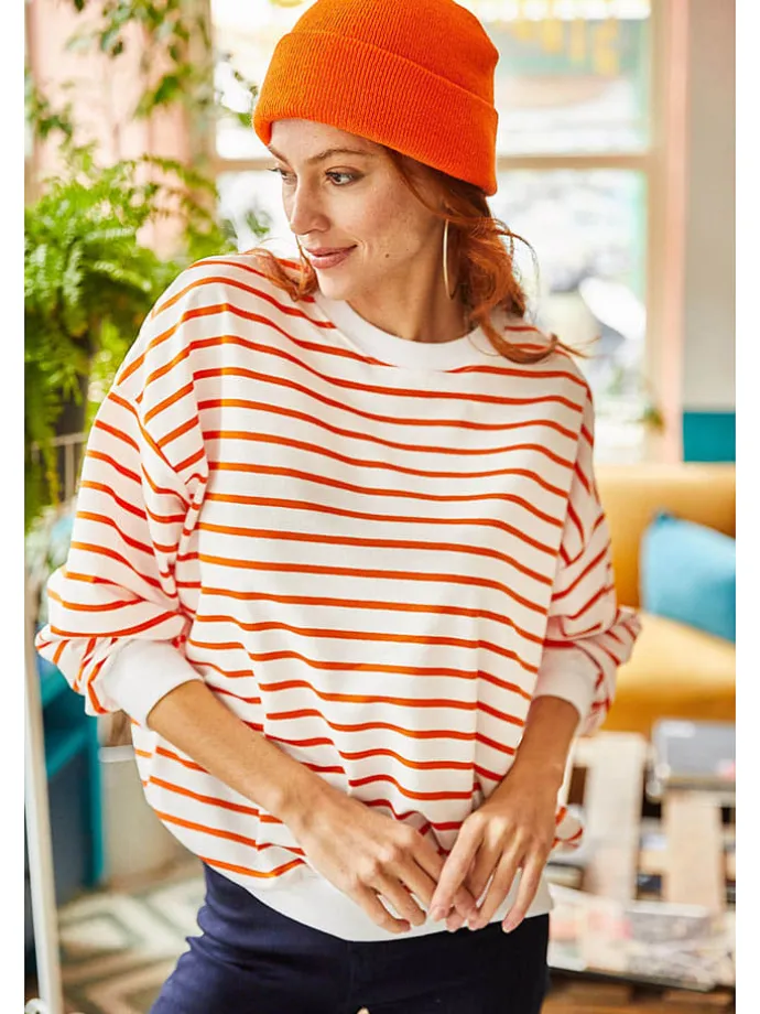 Sweatshirt in Weiß/ Orange
