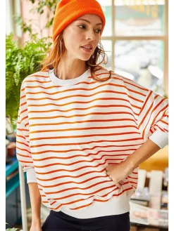 Sweatshirt in Weiß/ Orange