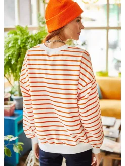 Sweatshirt in Weiß/ Orange