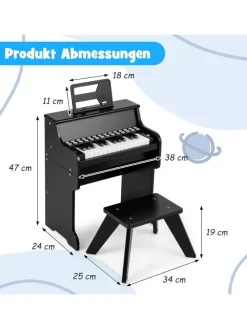 25-Tasten Keyboard mit Hocker ab 3 Jahren in Schwarz