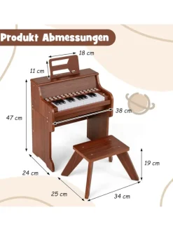 25-Tasten Keyboard mit Hocker ab 3 Jahren in Braun