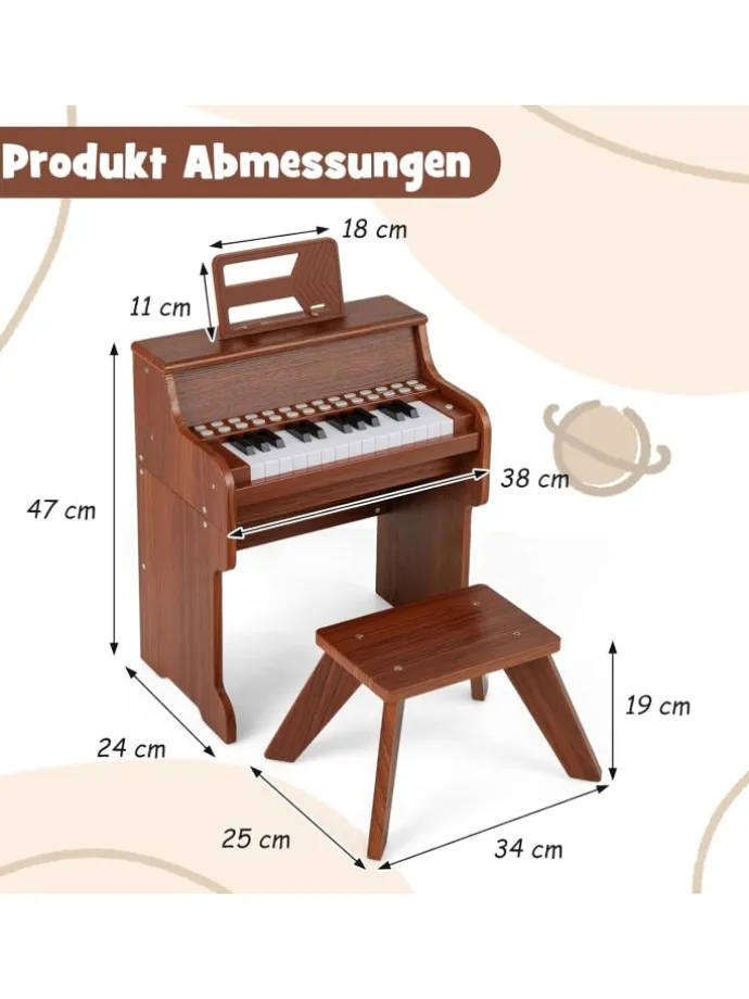 25-Tasten Keyboard mit Hocker ab 3 Jahren in Braun