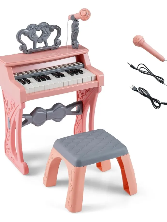 25-Tasten Kinder Keyboard ab 3 Jahren mit Hocker in Rosa