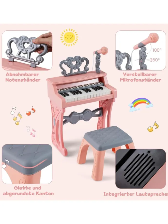 25-Tasten Kinder Keyboard ab 3 Jahren mit Hocker in Rosa