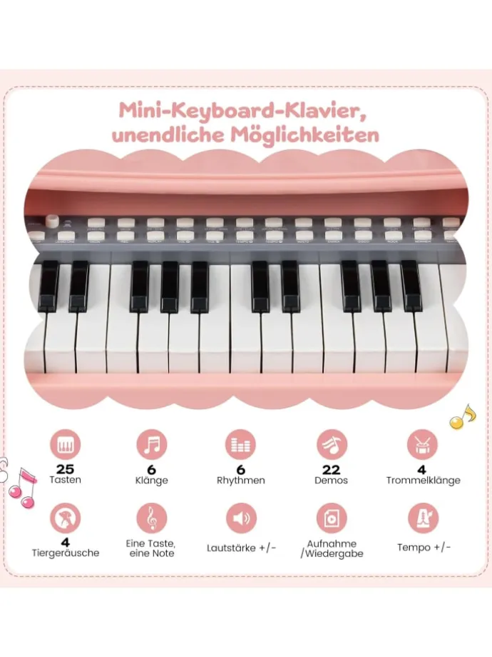 25-Tasten Kinder Keyboard ab 3 Jahren mit Hocker in Rosa