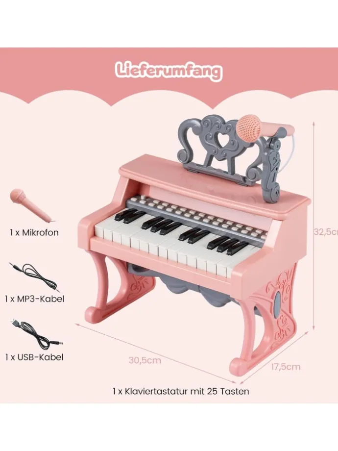 25-Tasten Kinder Keyboard ab 3 Jahren in Rosa