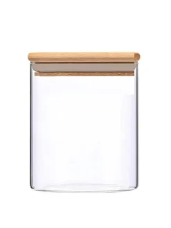 6-teiliges Glas Vorratsdosen-Set mit Bambusdeckel in Transparent