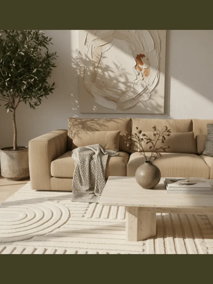 Teppich Hochflor Skandi-Boho Muster Polypropylen Wohnzimmer in Creme