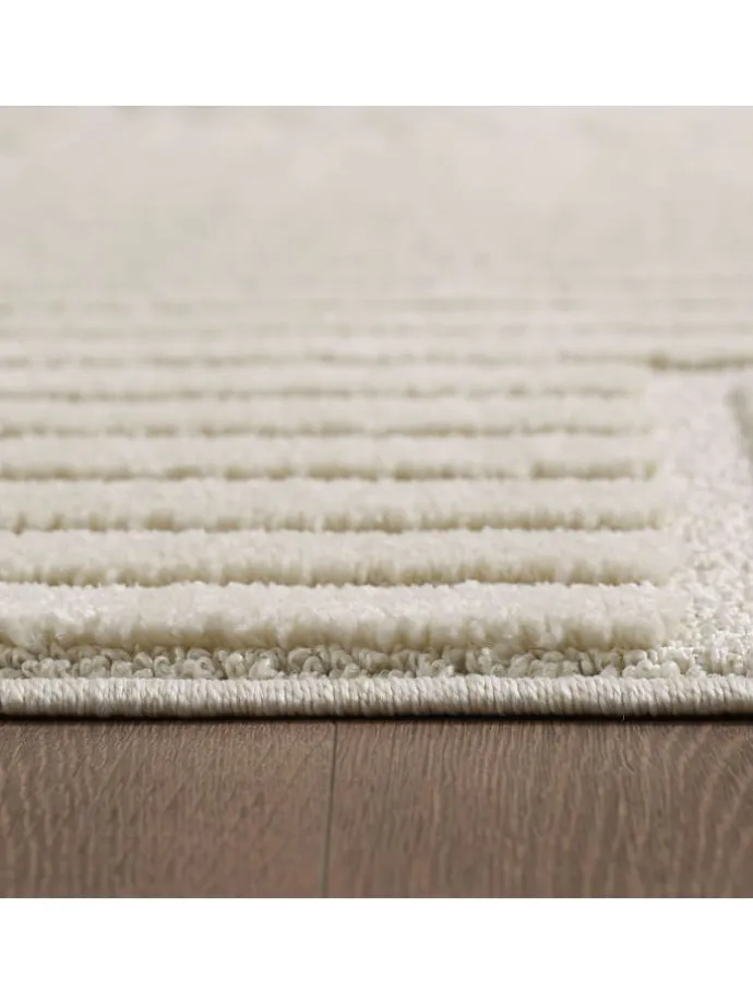 Teppich Hochflor Skandi-Boho Muster Polypropylen Wohnzimmer in Creme