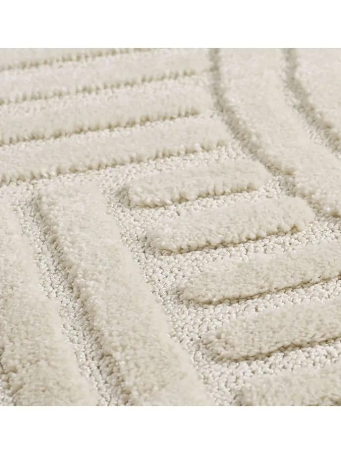 Teppich Hochflor Skandi-Boho Muster Polypropylen Wohnzimmer in Creme
