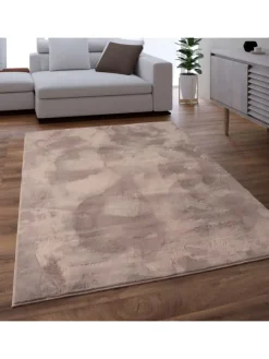 Teppich Kurzflor waschbar Einfarbig Wohnzimmer in Taupe