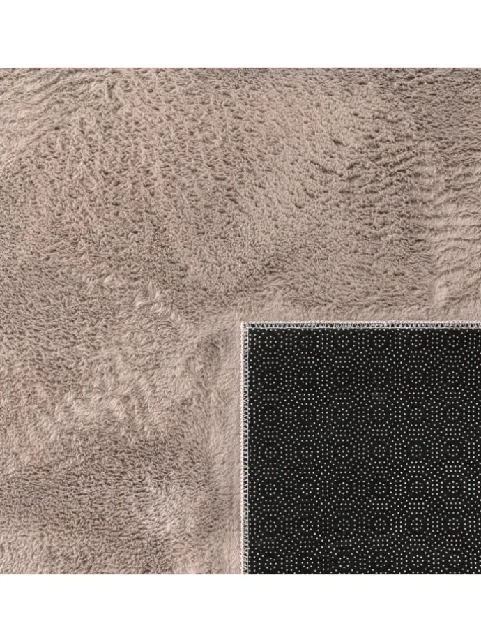 Teppich Kurzflor waschbar Einfarbig Wohnzimmer in Taupe