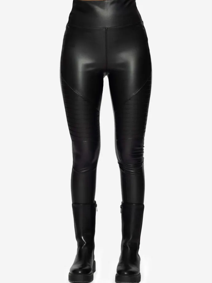 Thermo High-Rise Biker-Leggings in Lederoptik in Schwarz