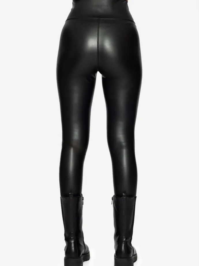 Thermo High-Rise Biker-Leggings in Lederoptik in Schwarz