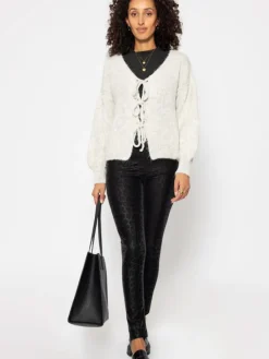 Thermo Kunstleder Leggings mit Leo Print in Schwarz
