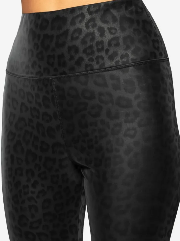 Thermo Kunstleder Leggings mit Leo Print in Schwarz