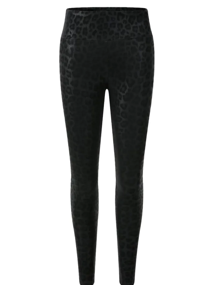 Thermo Kunstleder Leggings mit Leo Print in Schwarz