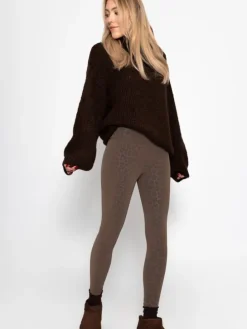 Thermo Kunstleder Leggings mit Leo Print in Braun