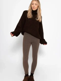 Thermo Kunstleder Leggings mit Leo Print in Braun