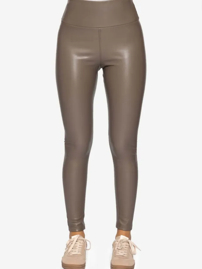 Thermo Leggings in Lederoptik in Taupe