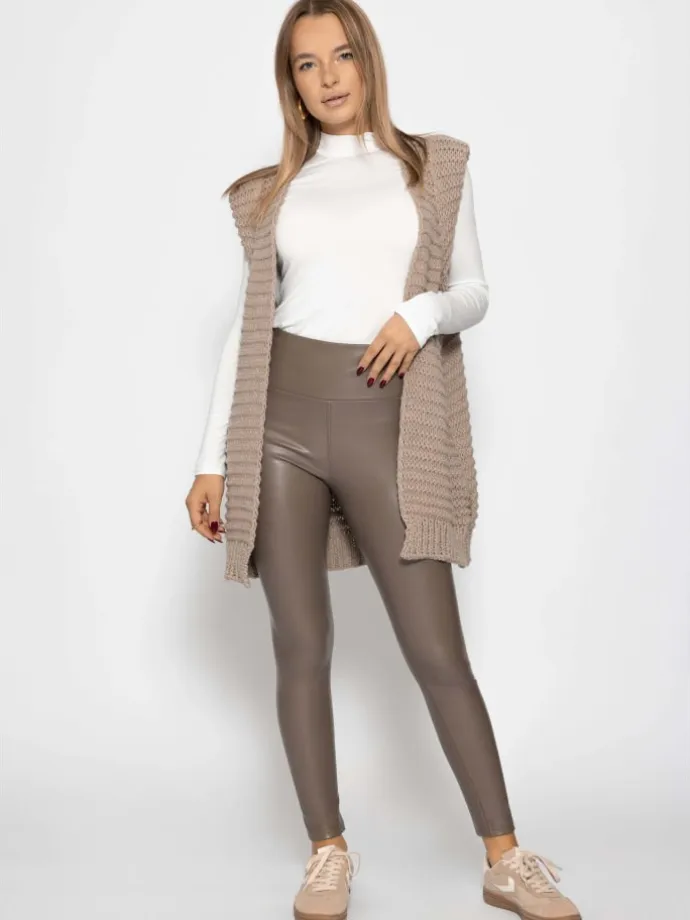 Thermo Leggings in Lederoptik in Taupe