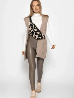 Thermo Leggings in Lederoptik in Taupe