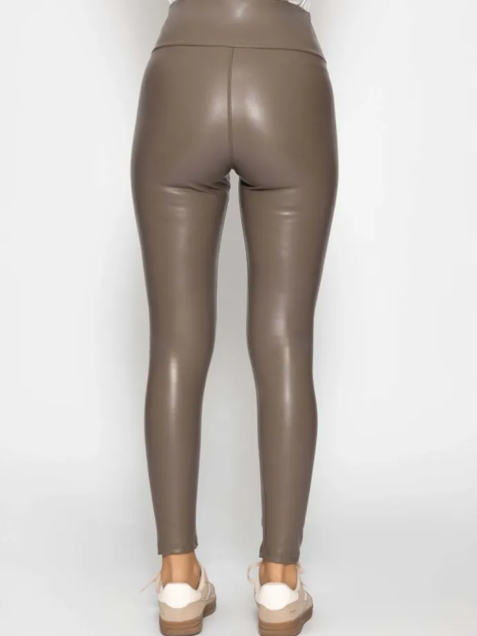 Thermo Leggings in Lederoptik in Taupe