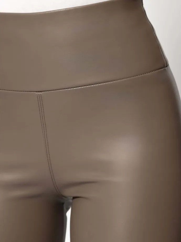 Thermo Leggings in Lederoptik in Taupe