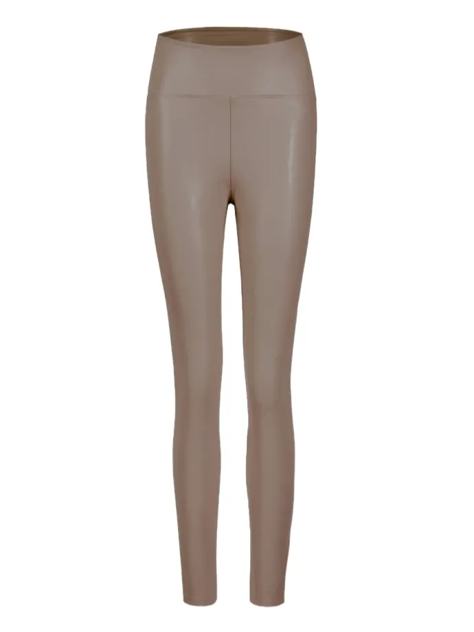 Thermo Leggings in Lederoptik in Taupe