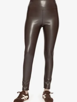 Thermo Leggings in Lederoptik in Braun