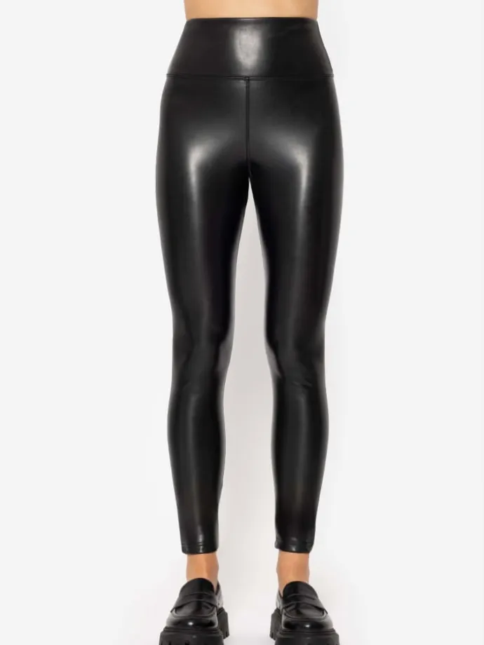 Thermo Leggings in Lederoptik in Schwarz