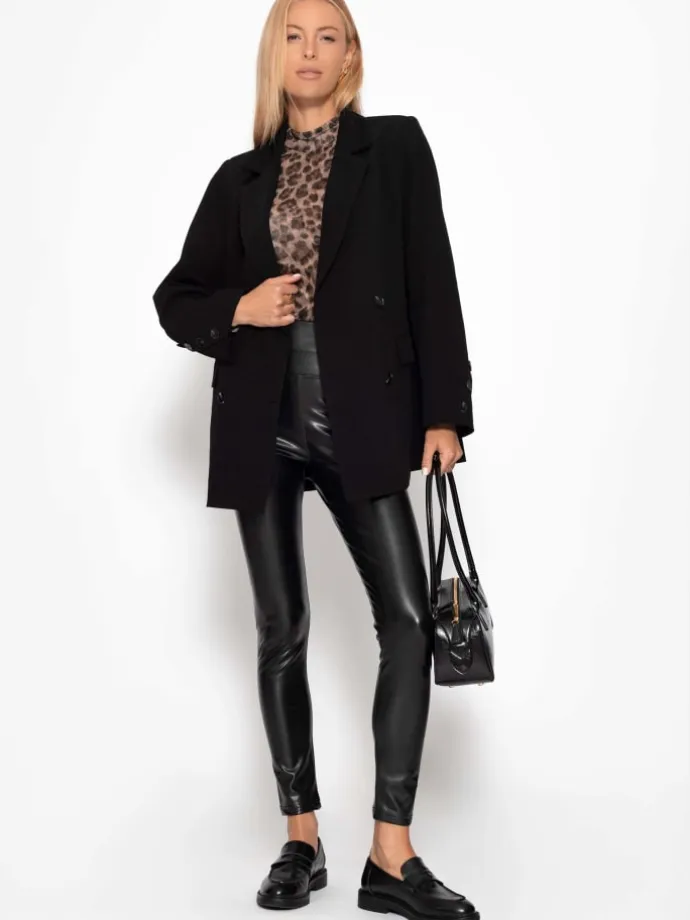 Thermo Leggings in Lederoptik in Schwarz