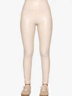 Thermo Leggings in Lederoptik in Hellbeige