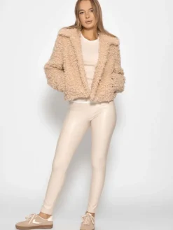 Thermo Leggings in Lederoptik in Hellbeige