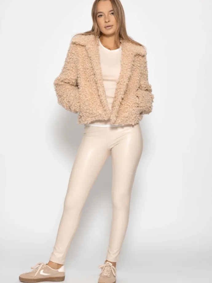 Thermo Leggings in Lederoptik in Hellbeige