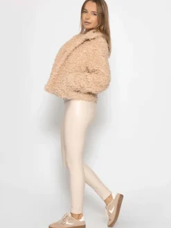 Thermo Leggings in Lederoptik in Hellbeige