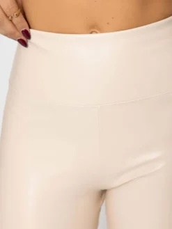 Thermo Leggings in Lederoptik in Hellbeige