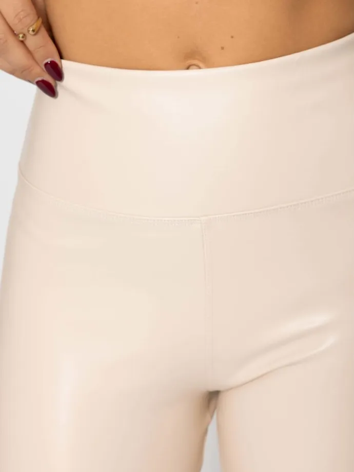 Thermo Leggings in Lederoptik in Hellbeige