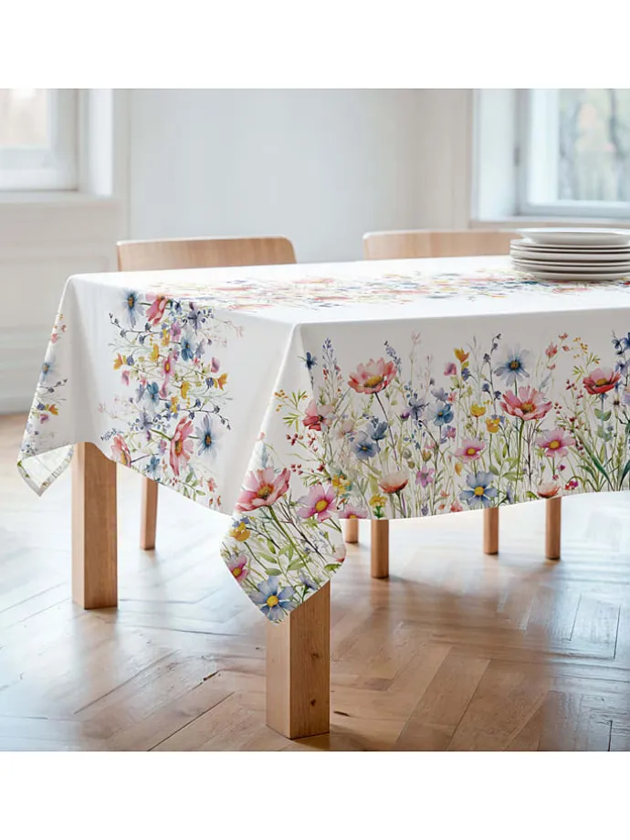 Tischdecke "Floral And Tropical Daina" in Weiß/ Blau/ Rosa