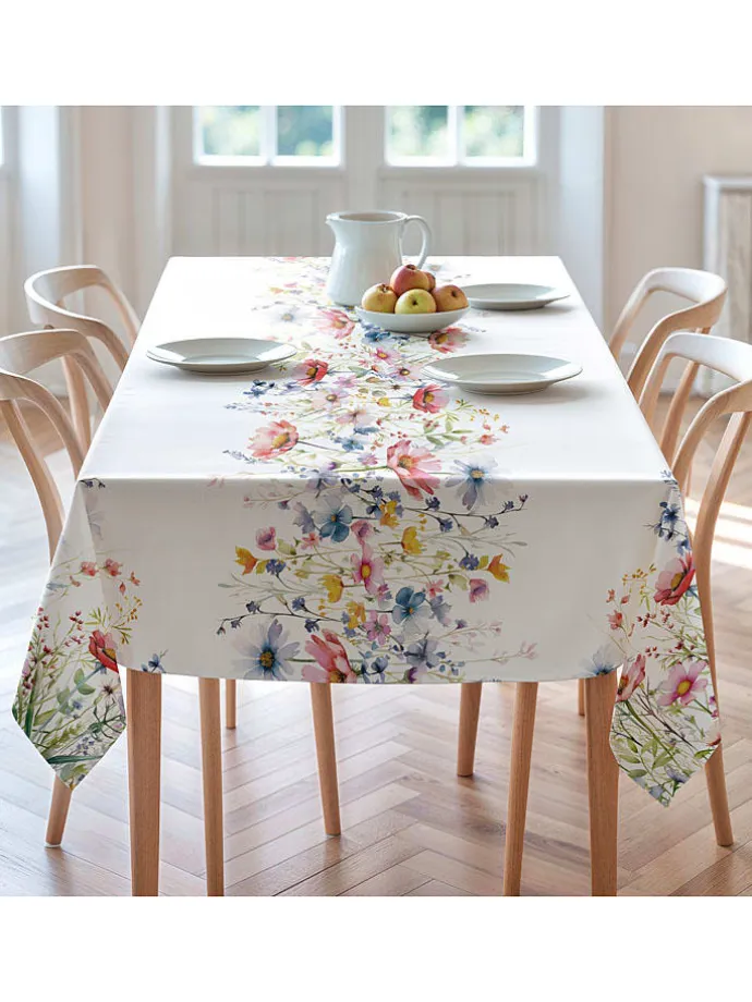 Tischdecke "Floral And Tropical Daina" in Weiß/ Blau/ Rosa