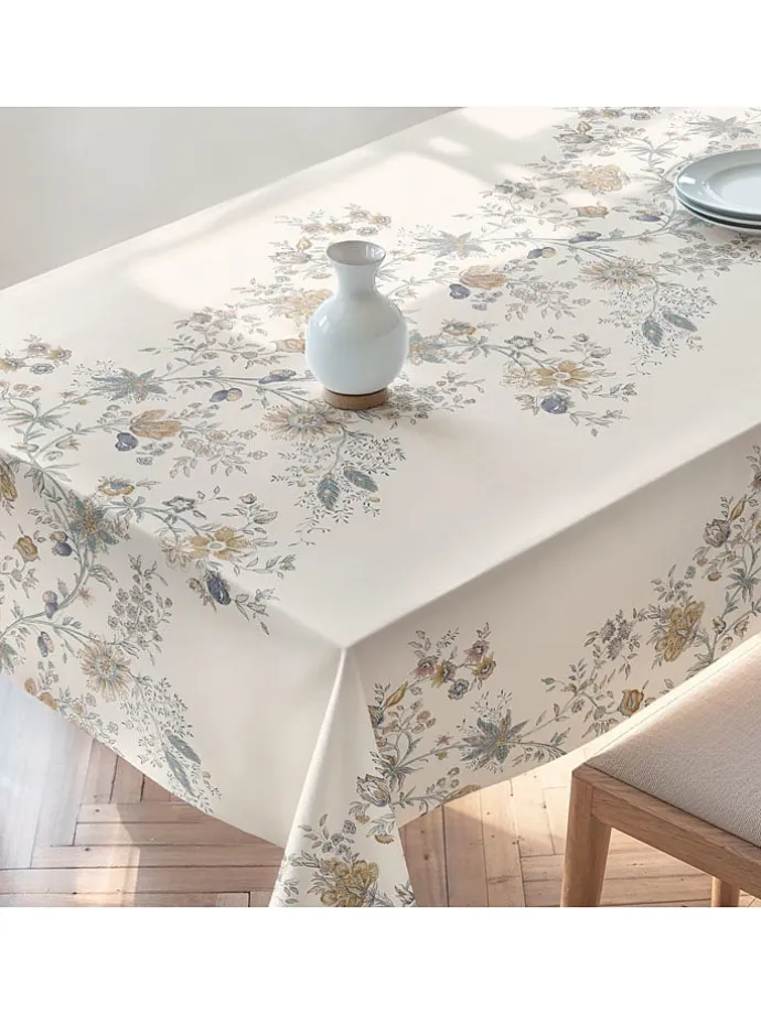 Tischdecke "Floral And Tropical Deva" in Creme/ Türkis