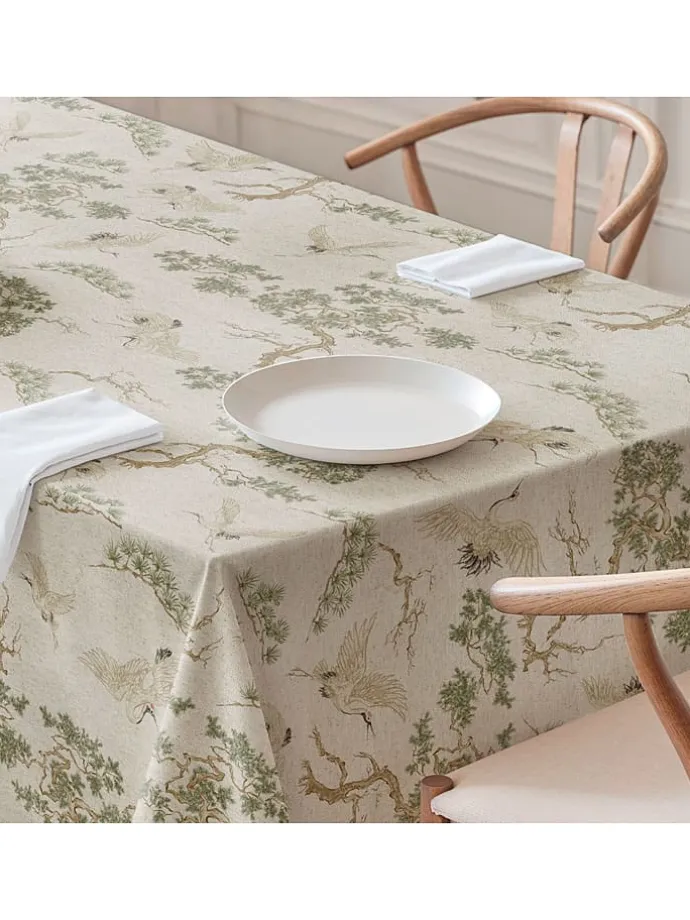 Tischdecke "Natural Garza" in Creme/ Grün