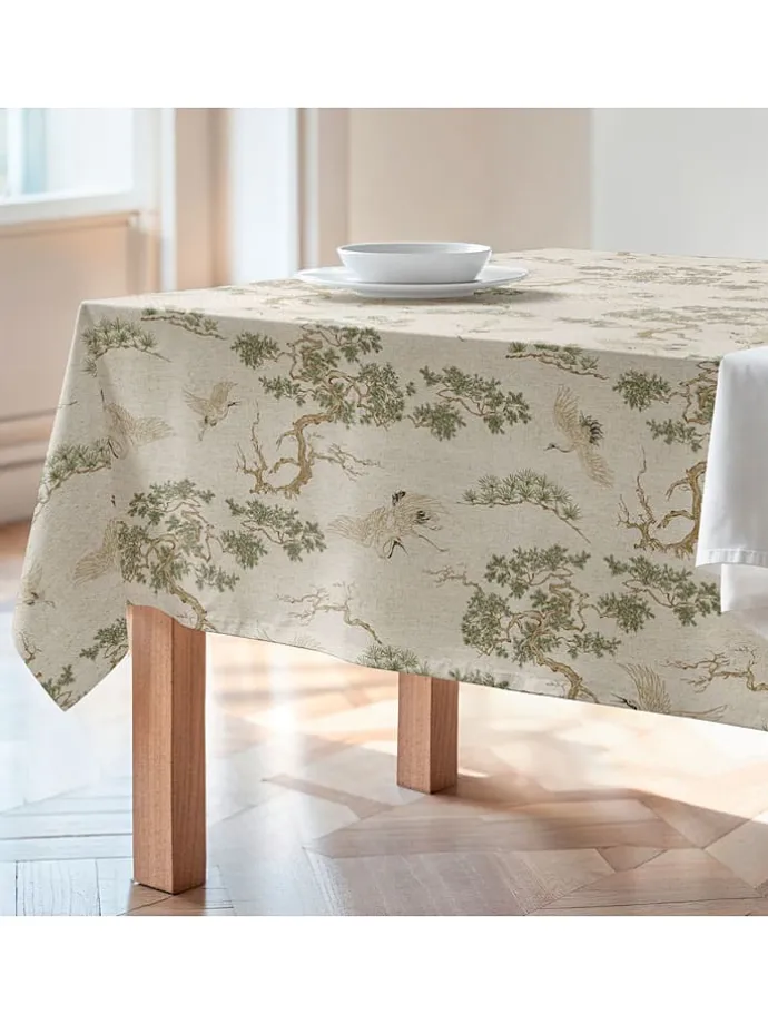 Tischdecke "Natural Garza" in Creme/ Grün