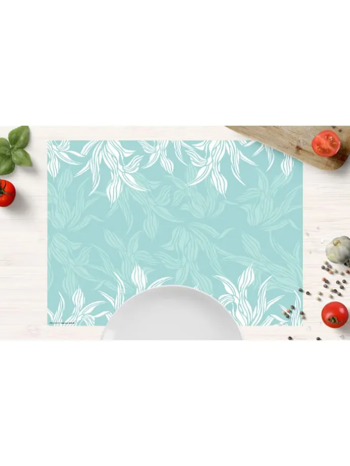 Tischsets I Platzsets abwaschbar - Florales Muster in Mint - aus erstklassigem Vinyl (Kunststoff Ð BPA-frei) - 4 Stück - 44 x 32 cm - rutschfeste Tischdekoration