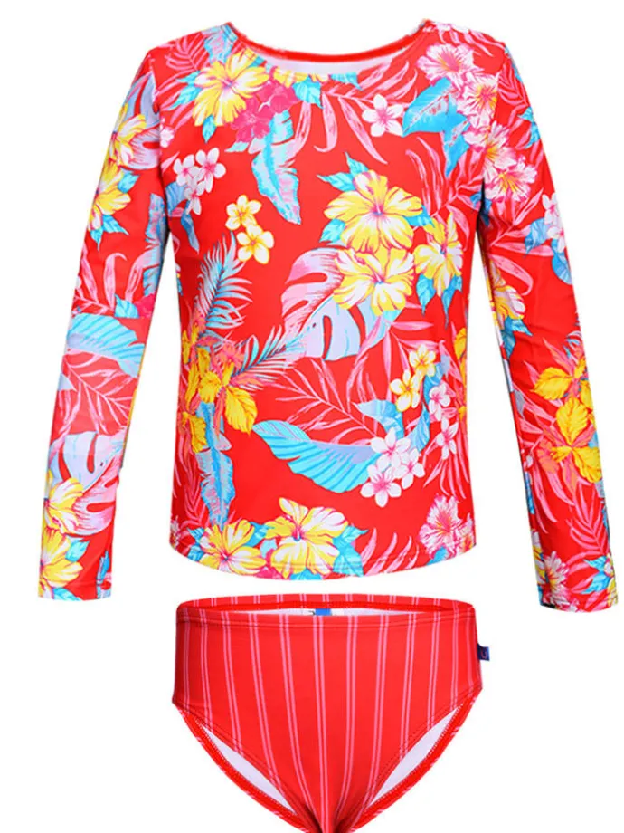 2tlg. Badeoutfit "Sandy" in Rot/ Bunt