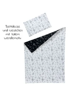 4-tlg. Bettwäsche-Set Decke 100 x 135 cm in weiss,schwarz,motiv