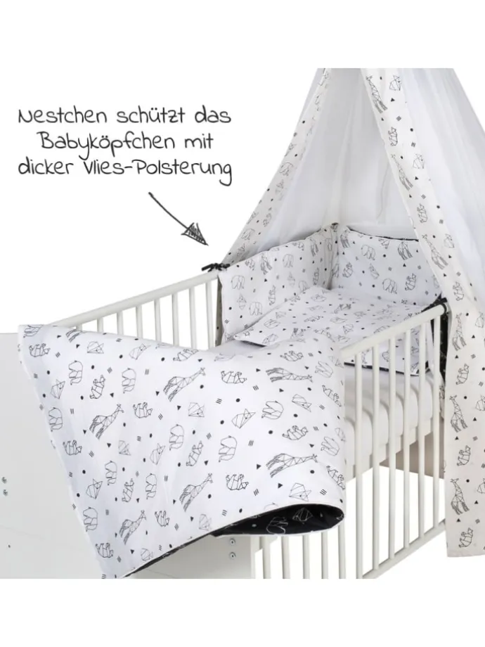 4-tlg. Bettwäsche-Set Decke 100 x 135 cm in weiss,schwarz,motiv