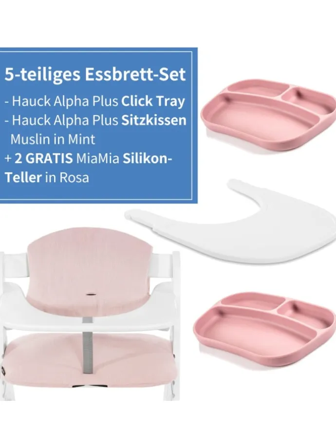 5-tlg. Essbrett-Set für Alpha Plus - Click in weiss,rosa